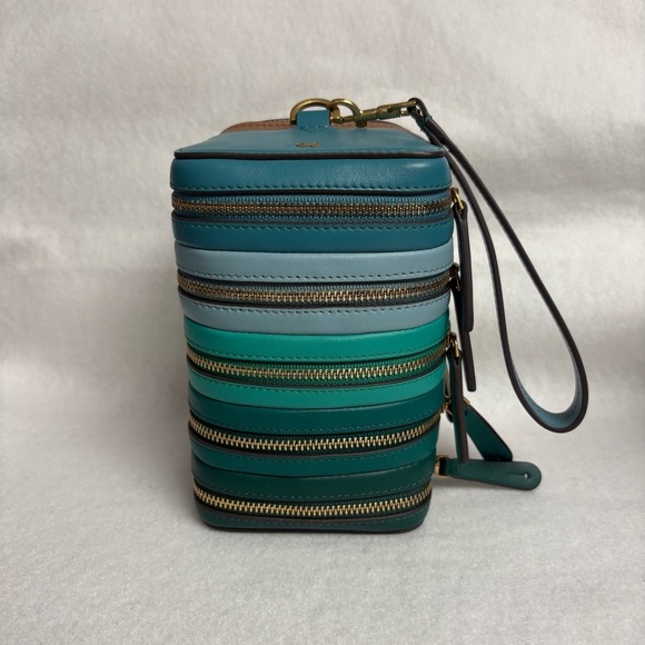 ANYA HINDMARCH Stack Wristlet Clutch Pouch Blue Green Ombre Leather - Picture 2 of 15